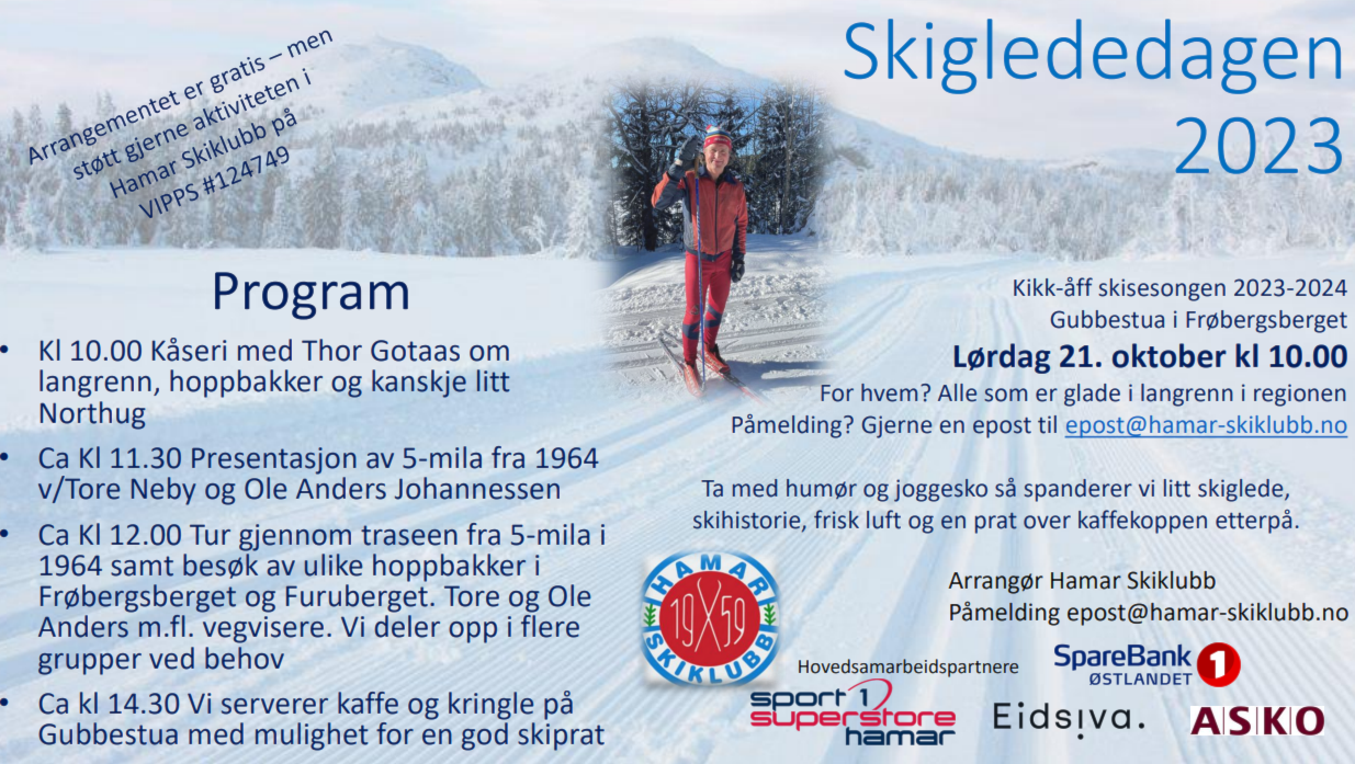 SKIGLEDEDAGEN 2023 - alle (både medlemmer og andre interesserte) er hjertelig velkomne!